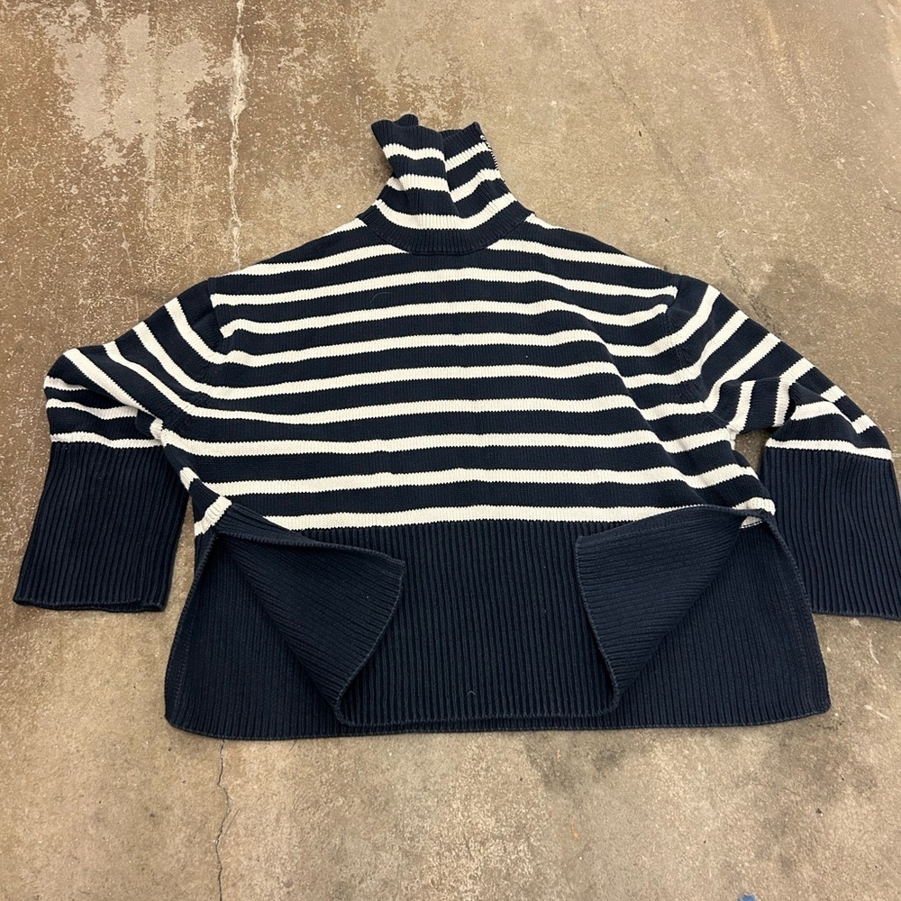 Vintage‎ GAP Navy and White Striped Turtleneck Sweater coastal marine